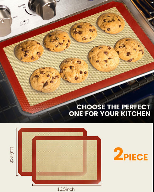 Silicone Baking Mat, 2 Pack Silicone Mats for Baking, Convenient Nonstick Baking Mat, Silicone Baking Sheet for Cookies, Candy, Bread and Pastry, ...