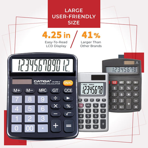 Desktop Calculator (2 Pack) 12 Digit with Large LCD Display and Sensitive Button, Solar and Battery Dual Power, Standard Function for Office, Home...