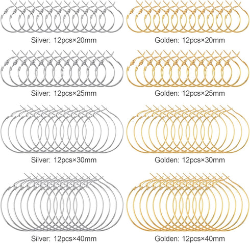 PAGOW 96Pcs Hoop Earrings Finding, Hypoallergenic Alloy Round Earring Hoops for Jewelry Making, Open Beading DIY Earrings Craft Art Accessories...