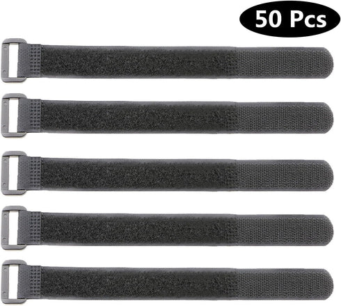 50-PCS Black Hook and Loop Reusable Fastening Cable Tie Down Straps- 0.8" x 8"...