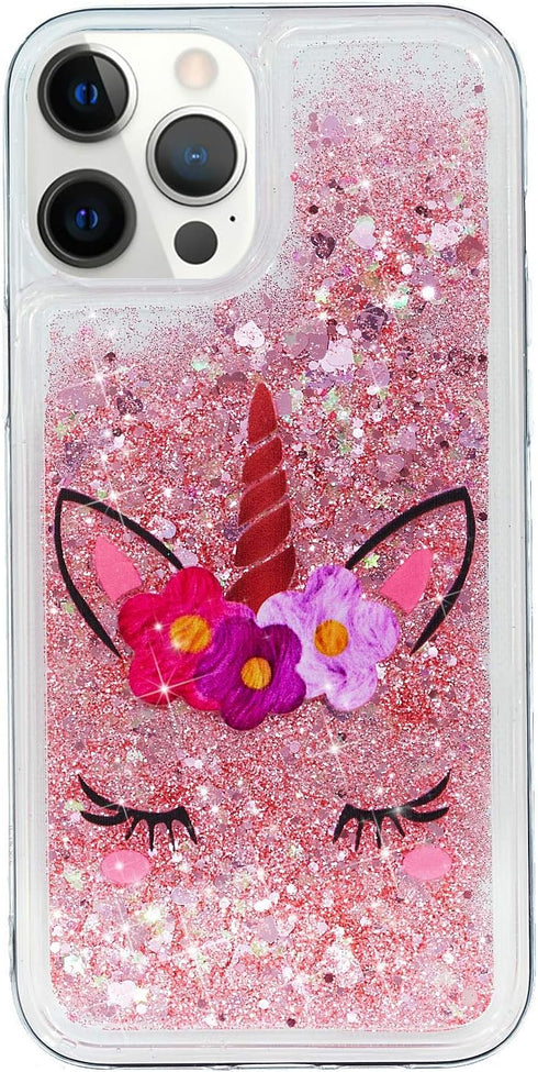 Case for iPhone 15 Pro Max, iPhone 15 Pro Max Case Cute Pink Glitter Luxury Sparkle Liquid for Girls Women Quicksand Clear Soft TPU Protective Pho...