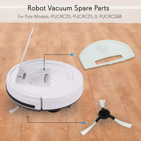 PURE CLEAN PUCRC25 and PUCRC26B Replacement Parts - (4) Rotating Side Brushes (2) Dustbin Filters - Robot Vacuum Cleaner Replacement Parts and Acc...