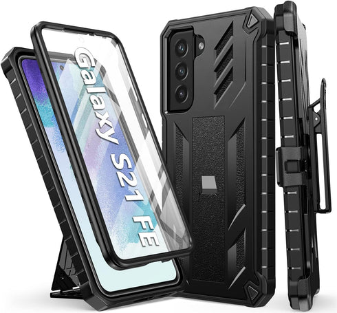 WTYOO for Samsung Galaxy S21 FE Case: Rugged Durable Armor Shell with Kickstand & Holster | Shockproof Protector Heavy Duty Military Grade Protect...