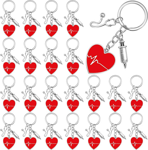 Yinkin 24 Pcs Nurse Keychain Nurse Party Favors Nurse Week Gifts Nurses Appreciation Gifts for Women(Red Heart)...