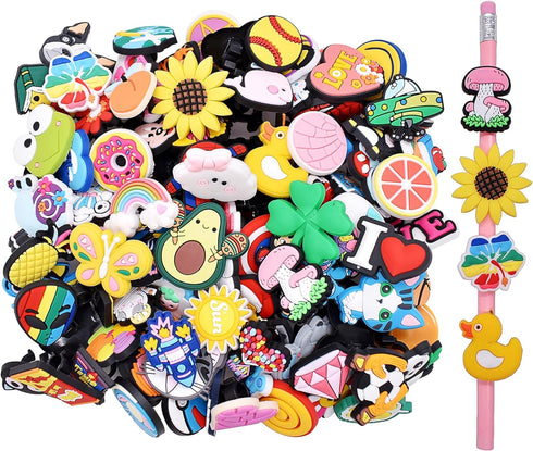 YEALQU 45PCS Random Different Pencil Topper Decoations Cute PVC Pencil Toppes Lovely Black Clip Pencil Decoration Accessories for Pupil/Junior Stu...