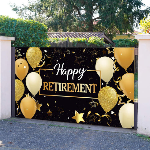 Blulu Retirement Party Decorations, Extra Large Fabric Retire Sign Banner Photo Booth Backdrop Background with Rope for Retirement Party Favor(70....