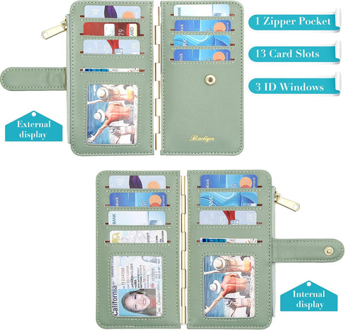 Badiya Credit Card Holder for Women RFID Blocking Slim Wallet Bifold Multi Card Case Zipper Pocket with 3 ID Window...