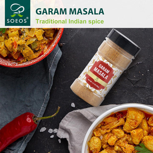 Soeos Garam Masala, 3.2 oz (90g), Garam Masala Spice Powder, All Natural, Vegan, No Colors, Kosher, Indian 8-Spice Blend, Masala Seasoning...