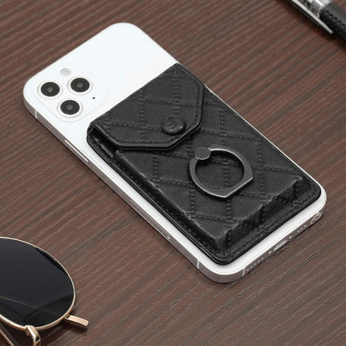 Cell Phone Card Holder RFID Ring Stand Stick on Wallet Card Holder of Phone All Smartphones Adhesive Credit Card Holder for Cell Phone-Black...