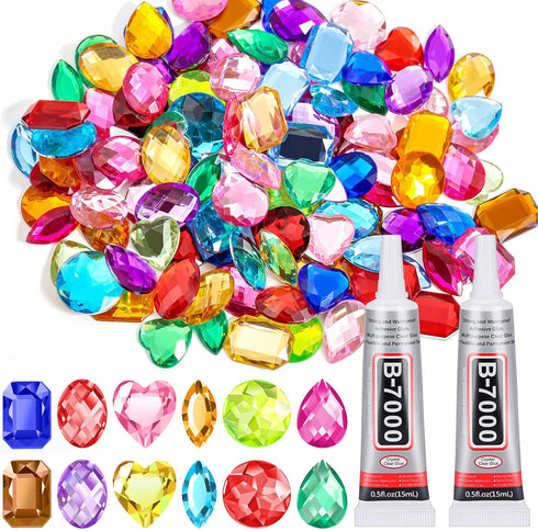 anezus 120PCS Craft Jumbo Jewels, Large Sequins with 2 Pack B7000 Jewelry Glue, Flat Back Craft Gems Rhinestones for Pirate, Fake Gemstones for Fa...