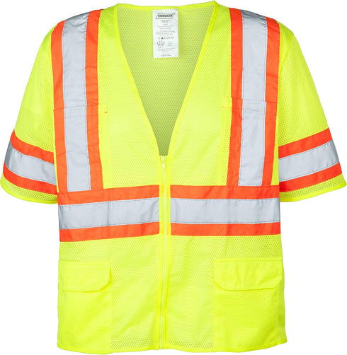 Ironwear 1293-LZ-2-M ANSI Class 3 Polyester Mesh SAFETY Vest with Zipper & 4" Orange/2" Silver Reflective Tape, Lime, Medium...