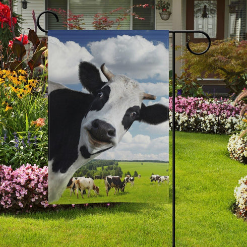 Double Sided Lovely Animal Funny Cow and Beautiful Farm Polyester Garden Flag Banner 12 x 18 Inch for Outdoor Home Garden Flower Pot Decor...