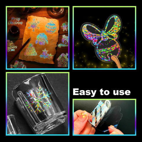 Holographic Christmas Stickers Glitter Silver Transparent Waterproof Decoration Sticker for DIY Scrapbooking Supplies crafts Phone Case Water Bott...