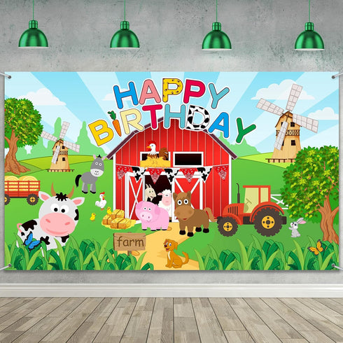 Tatuo Farm Birthday Party Decorations Backdrop Banner Farm Animals Barn Background Large Barnyard Animal Photography Backdrop for Themed Birthday ...