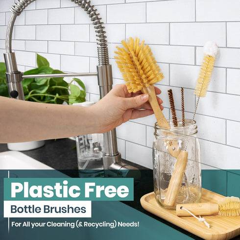 Bottle and Straw Brush Cleaning Set - Ergonomic & Plastic Free Bamboo Bottle Brush, All in One Bottle Cleaning Set, Sturdy Eco Friendly Water Bott...