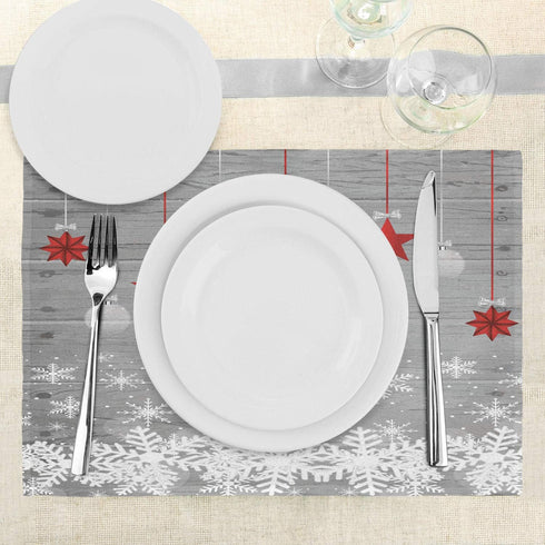 Ambesonne Christmas Place Mats Set of 4, Traditional Celebration Theme Pendant Stars Baubles Ornate Snowflakes, Washable Fabric Placemats for Dini...