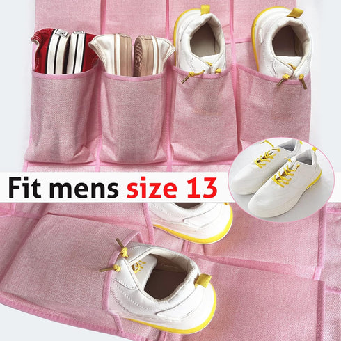 Pink Shoe Organizer Over the Door for Girls Women Kids Room,Hanging Shoe Rack Organizer for Closet Door,Zapateras Storage Holder with 24 Large Poc...