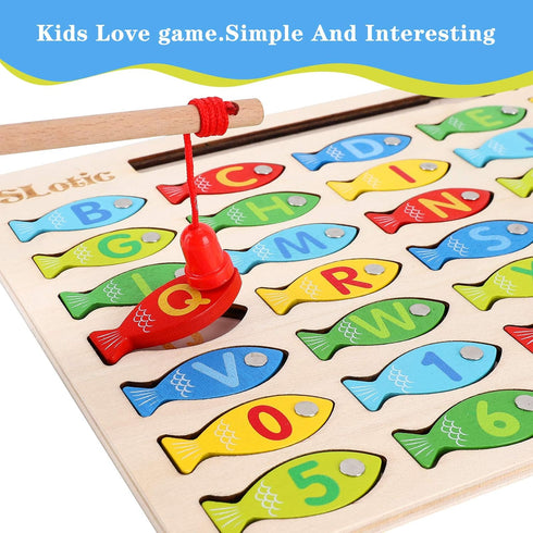 Magnetic Wooden Fishing Game Toy for Toddlers - Alphabet ABC Fish Catching Counting Learning Education Math Preschool Board Games Toys Gifts for 3...