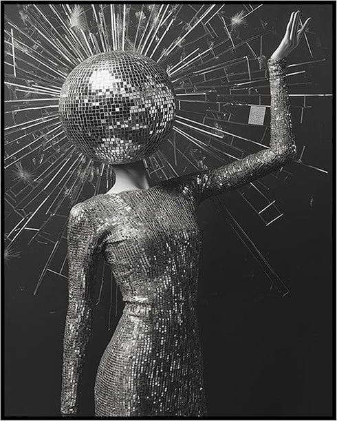 Posterizer 1 pcs-black and white retro disco ball and woman 3-Retro Art-Abstract & Modern Art-Chic Home Decor- unframed wall art...