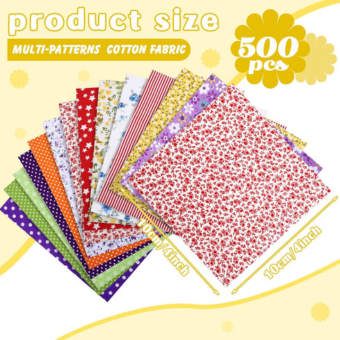 500 Pcs 4 x 4 Inches Cotton Fabric Square Pre Cut Quilt Squares Fabric Bundles Patchwork Fabrics Floral Printed Square Patchwork Fabric Quilting F...