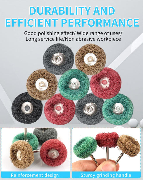 Rocaris 50 Pcs Abrasive Buffing Wheels, 1 inch Abrasive Buffing Polishing Wheels Burr for Rotary Tools-1/8"(3mm) Shank, 120Grit, 180Grit, 320Grit,...