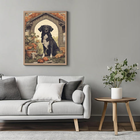 Posterizer 1 pcs- Black and white dog standing in its doghouse-Art for Animal Lovers-Floral Botanical Art- Gift for Men Women Teens-Decor for Bedr...
