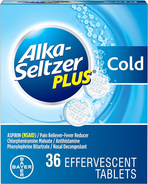 Alka-Seltzer Plus Cold Medicine, Sparkling Original Effervescent Tablets for Adults with Pain Reliever/Fever Reducer, Sparkling Original, 36 Count...