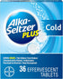 Alka-Seltzer Plus Cold Medicine, Sparkling Original Effervescent Tablets for Adults with Pain Reliever/Fever Reducer, Sparkling Original, 36 Count...