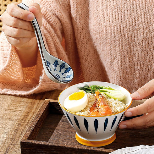 6 Pcs Asian Soup Spoons, Ceramic Soup Spoon Set, 6.5-inch Long Handled Soup Spoons with Non-slip Bottom, Japanese Style Soup Spoons for Ramen, Noo...