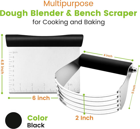 Spring Chef Dough Blender & Pastry Cutter Tool, Stainless Steel Pastry Blender & Bench Scraper for Pizza, Nut, Pie - Multipurpose Dough Cutter & S...