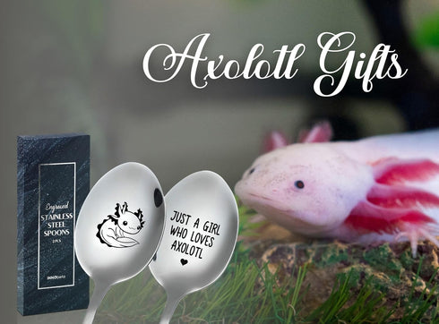 INNObeta Axolotl Gifts for Girls, 2 Pcs Engraved Ice Cream Spoons, Stainless Steel Coffee Spoon, Just a Girl Who Loves Axolotl...