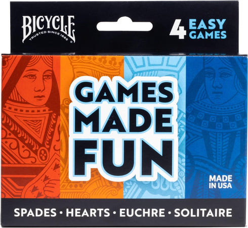 Bicycle 4 Playing Card Games in 1: Euchre, Hearts, Spades, and Solitaire (4 Card Game Pack)...