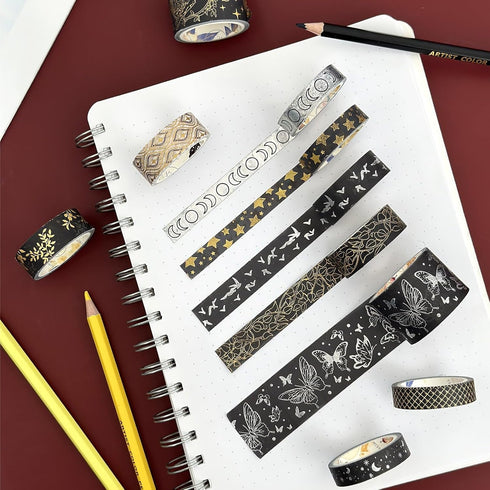 allydrew Decorative Gold Foil Washi Tape Box Set for Arts & Crafts, Scrapbooking, Stationery, Diary (10 Rolls), Midnight...