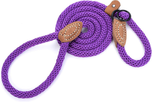 Mile High Life Slip Leads for Dogs | Heavy Duty Dog Training Leash | 4 Feet No Pull Slip Leashes w Leather Tip | Purple Rope Lead for Dogs Outside...