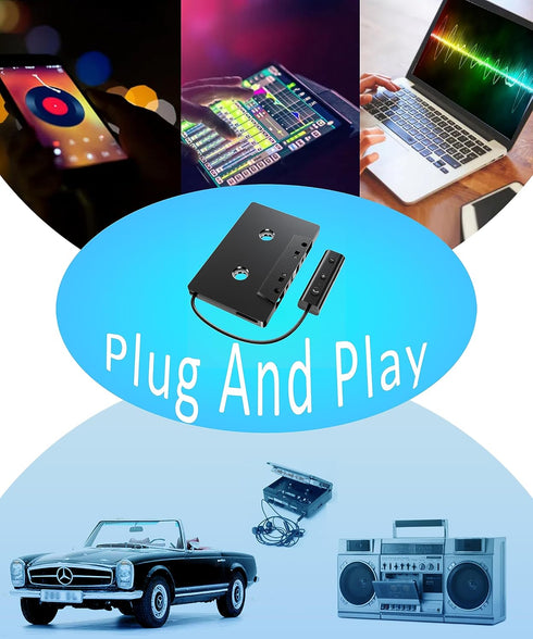 Car Audio Bluetooth Wireless Cassette Receiver, Bluetooth 5.0 Car Audio Stereo Cassette Vehicle Tape Converter Cassette Work While Charging Suppor...