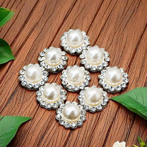 50 pcs Rhinestone Embellishments Crystal Button Silver Flatback DIY Craft for Flower Headband Dress Decoration Accessory 12mm (Silver Back Pearl)...