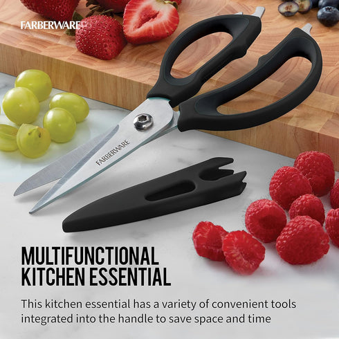 Farberware 4 in 1 Multipurpose Stainless Steel Kitchen Scissors with Blade Cover, Black...