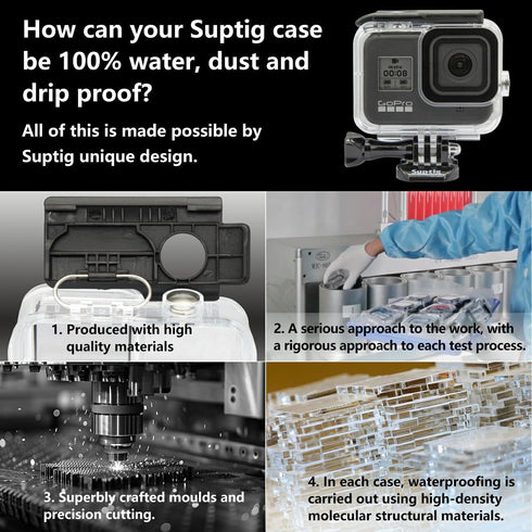 Suptig Waterproof Case Protective Underwater Dive Housing Compatible for GoPro Hero 8 Black Waterproof 196ft (60 Meters)...