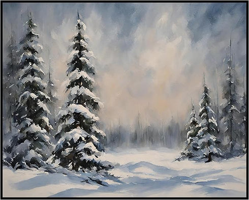 Posterizer 1 pcs-snowy jungle in winter in oil painting style-11-Landscape & Nature Art-Living Room Bedroom Decor- unframed wall art...