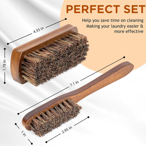 Horsehair Laundry Stain Brushes Set by TAKAVU, Natural Soft Bristle for Scrubbing Out Tough Stains on Delicate Fabrics Knits Cotton Leather Washab...