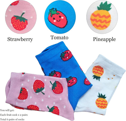 Fruit Socks Strawberry Socks Tomato Novelty Fashion Socks Pineapple Crew Socks for Women Men Ladies Socks Gift 6 Pairs...