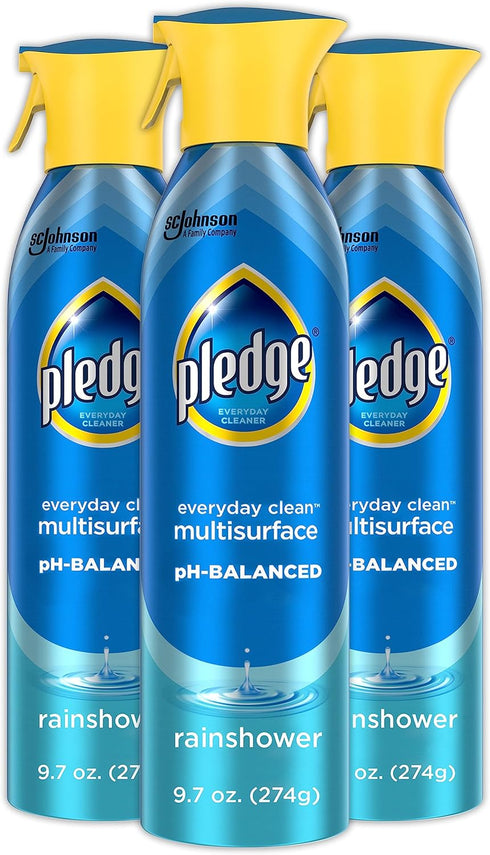 Pledge Everyday Clean Multi Surface Cleaner Spray, pH Balanced to Clean 101 Surfaces, Rainshower Scent, 9.7 oz (Pack of 3)...