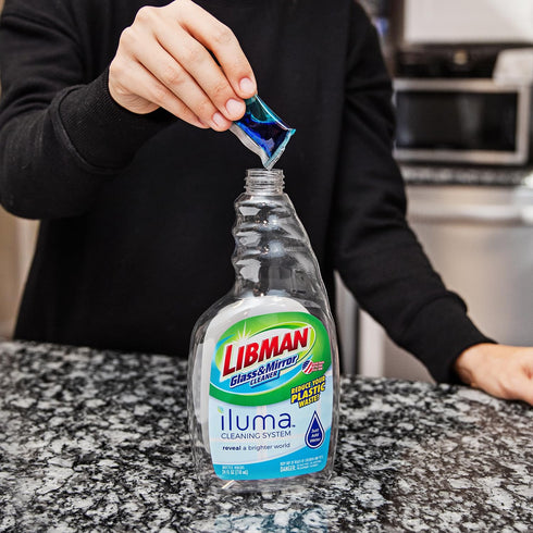 Libman Iluma Glass & Mirror Cleaner | Household Cleaning Products | Cleaning Supplies | Refillable Bottle | Glass Cleaner Spray | 24 fl oz Window ...