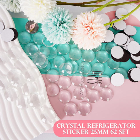 124pcs Craft Magnets Glass w Adhesive Backing and Transparent Clear Glass Cabochons DIY Craft Fridge Magnets Sticker for Refrigerator(62 Sets,1 In...