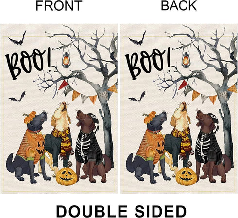 Halloween Boo Garden Flag Dogs Spooky Double Witch Hat Sided Burlap for Outside Farmhouse Decor for Outdoor Holiday Decoration Yard Flags (Boo 12"...