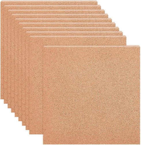 BENECREAT 10 PCS Cork Board, 12x12 Inch Square Cork Coasters, 2mm Thick Sand Brown Cork Sheet, Insulated Cork Sheet for Bulletin Boards, Wall Deco...