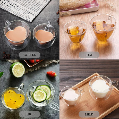 Asng Heat Resistant Double Layer Heart-Shaped Glass Coffee Cup (240ML/8oz)...