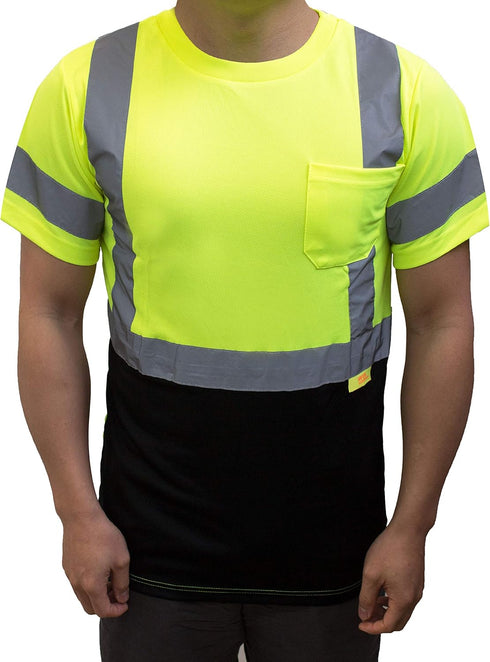 BFS8512 Class 3 High Visible Short Sleeve Black Bottom Safety T-Shirts with 2 Inch Replective Tape (Green, 2XL)...