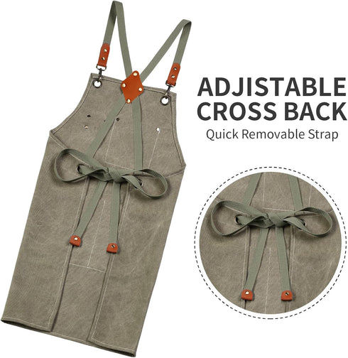 Aprons for Men Women with Large Pockets, Cotton Canvas Cross Back Apron with Adjustable Straps,Kitchen Cooking Baking Bib Work Apron...