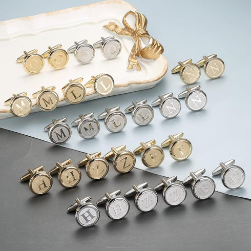 ORAZIO 2 Pairs Cufflinks for Men Stainless Steel Personalized Initial Cufflinks Silver Gold Engraved Cuff Links Alphabet Letter A-Z with Gift Box ...